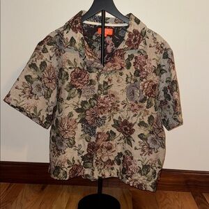 Native Floral Boxy Cropped Shirt